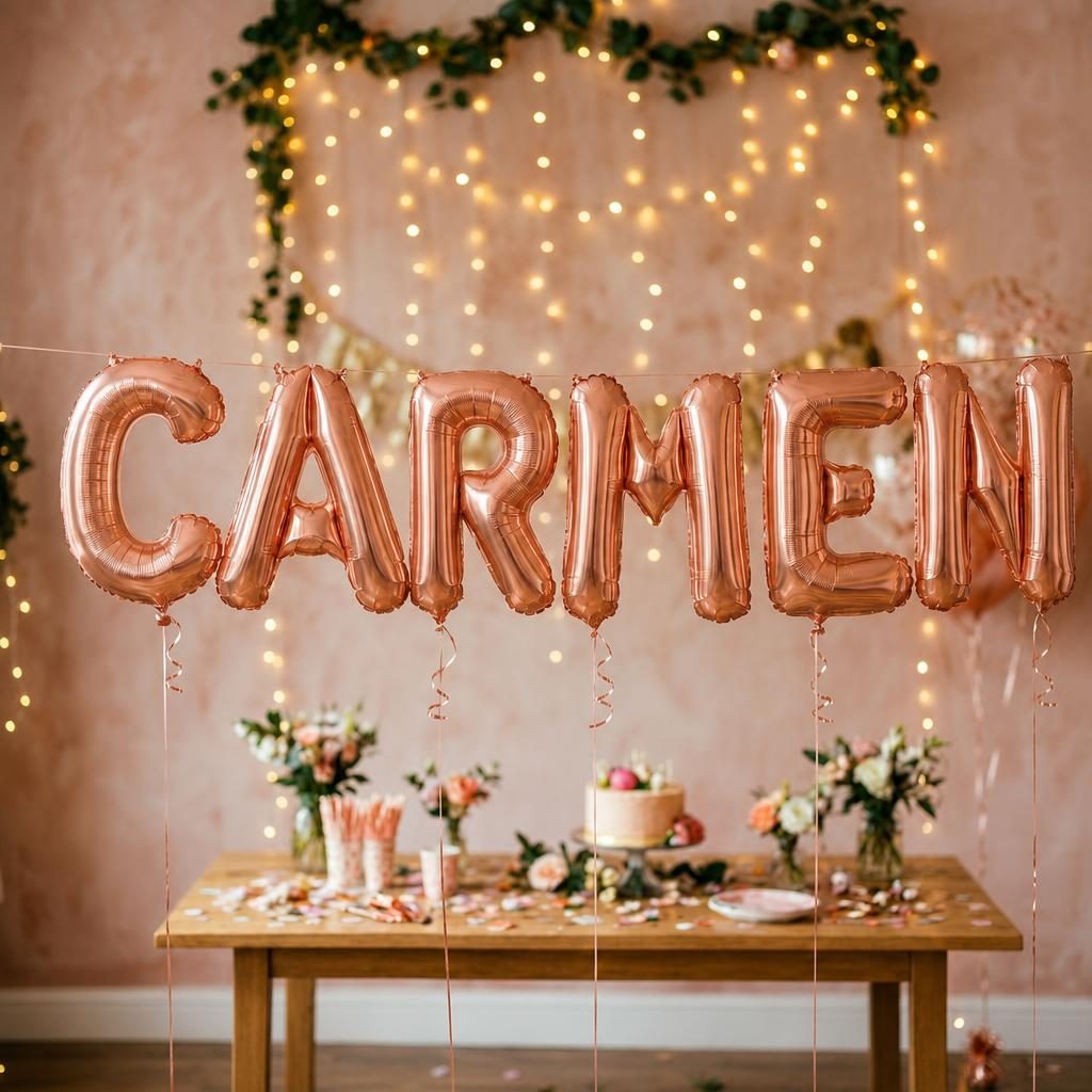 Baloane Folie Metalizate, , Set CARMEN, Heliu sau Aer, Pai inclus, 40 cm, Rose Gold 2