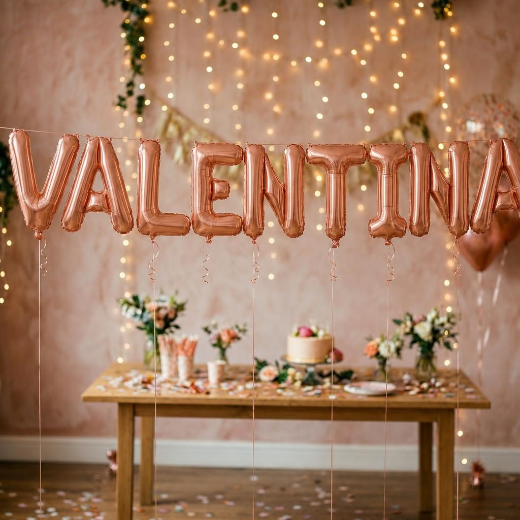 Baloane Folie Metalizate, , Set VALENTINA, Heliu sau Aer, Pai inclus, 40 cm, Rose Gold 2