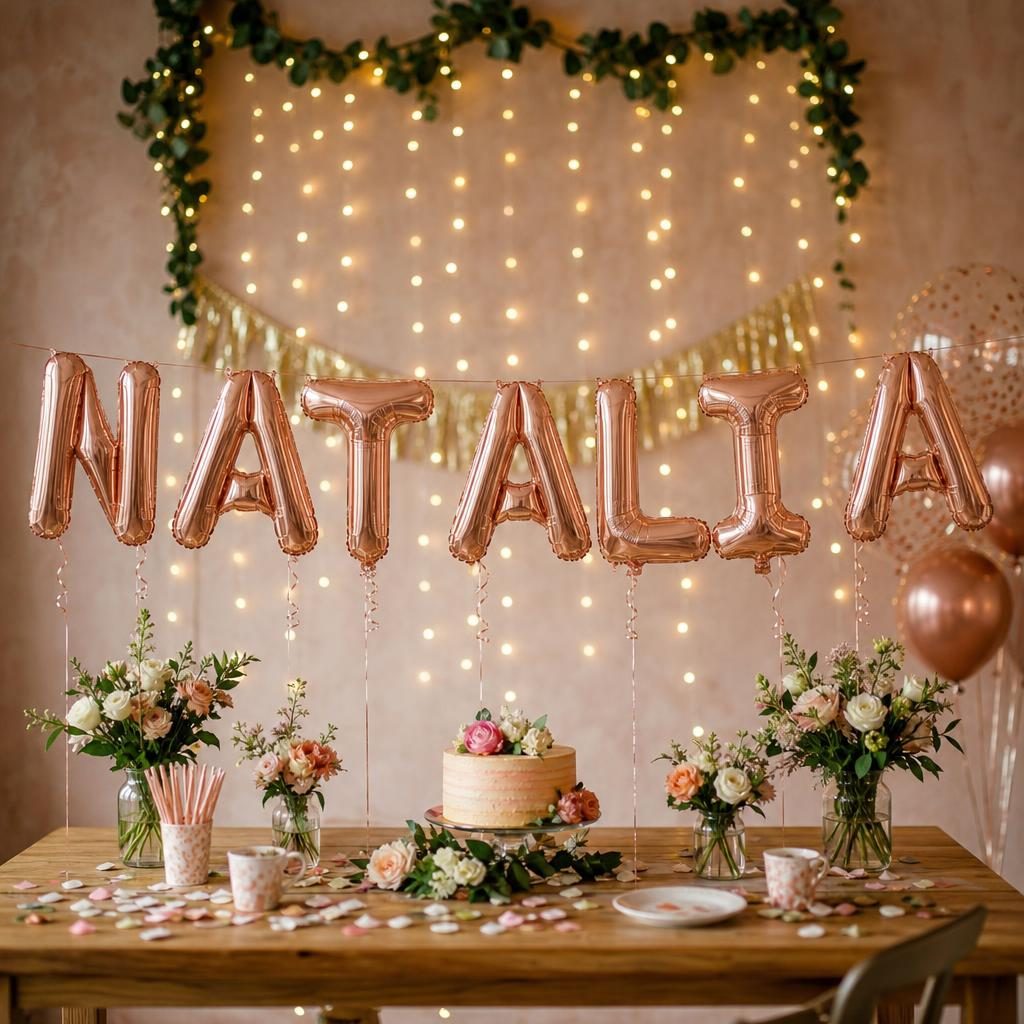 Baloane Folie Metalizate, , Set NATALIA, Heliu sau Aer, Pai inclus, 40 cm, Rose Gold 2