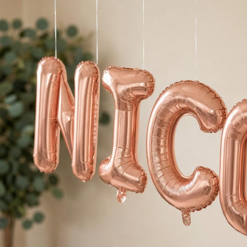 Baloane Folie Metalizate, , Set NICOLETA, Heliu sau Aer, Pai inclus, 40 cm, Rose Gold 3