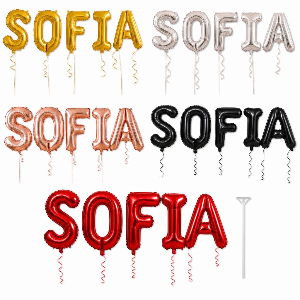 Baloane Folie Metalizate, TOPinStock, Set SOFIA, Heliu sau Aer, Pai inclus, 40 cm - Imagine
