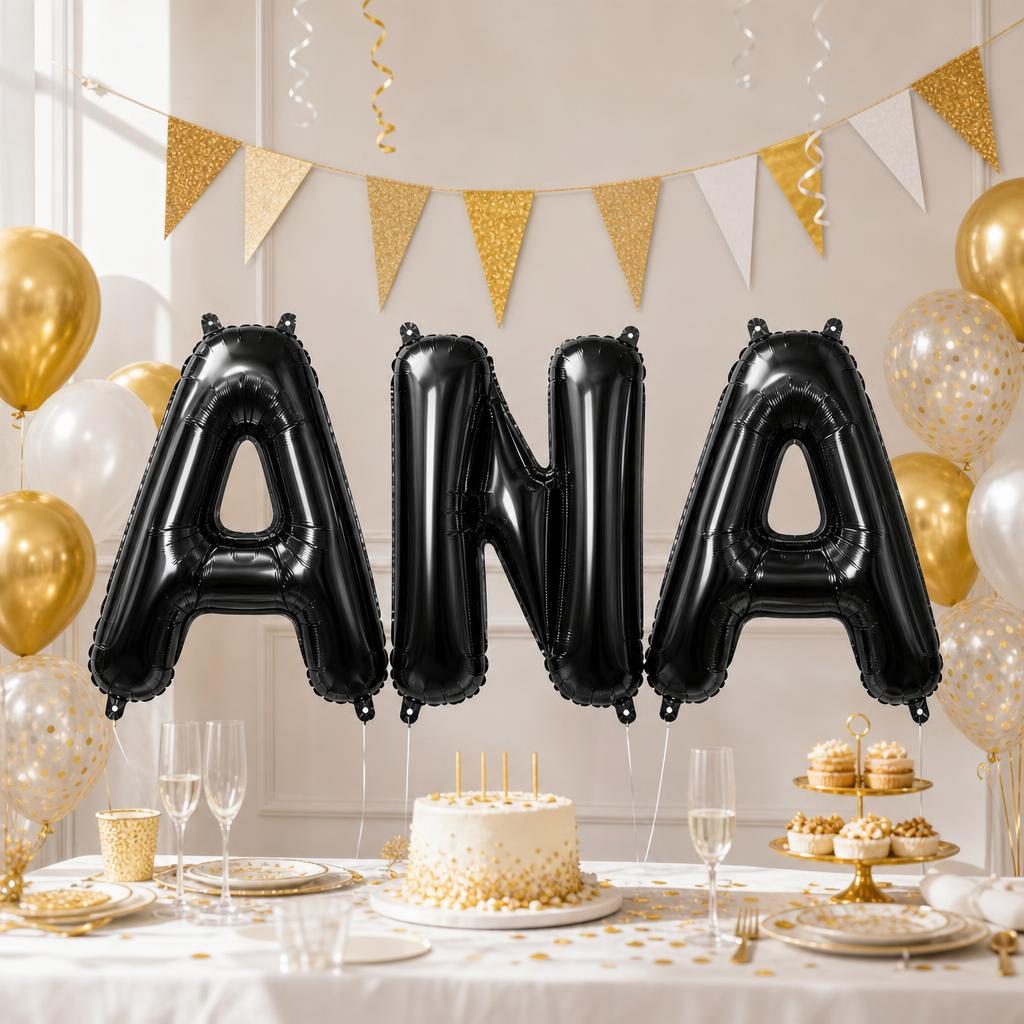 Baloane Folie Metalizate, , Set ANA, Heliu sau Aer, Pai inclus, 40 cm, Negru 3