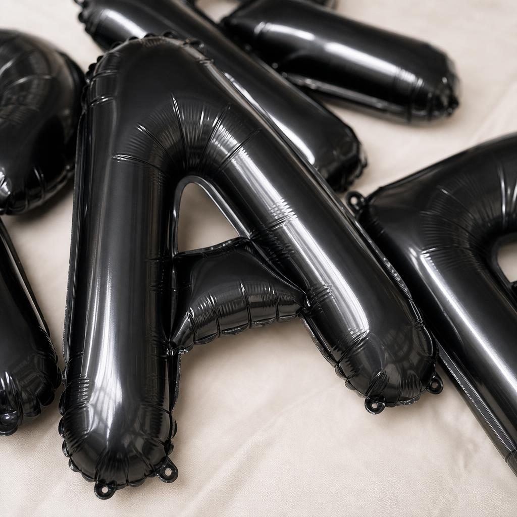 Baloane Folie Metalizate, , Set MARIA, Heliu sau Aer, Pai inclus, 40 cm, Negru 3