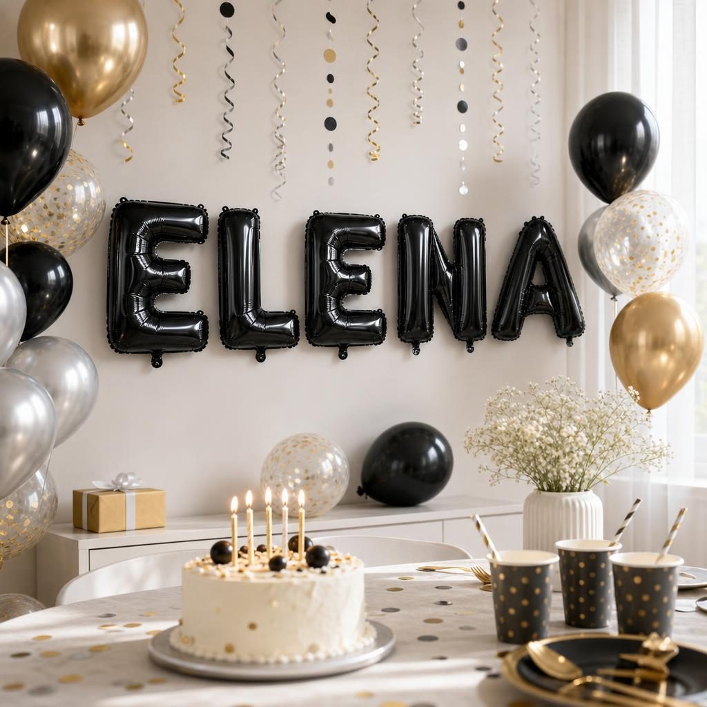 Baloane Folie Metalizate, , Set ELENA, Heliu sau Aer, Pai inclus, 40 cm, Negru 2