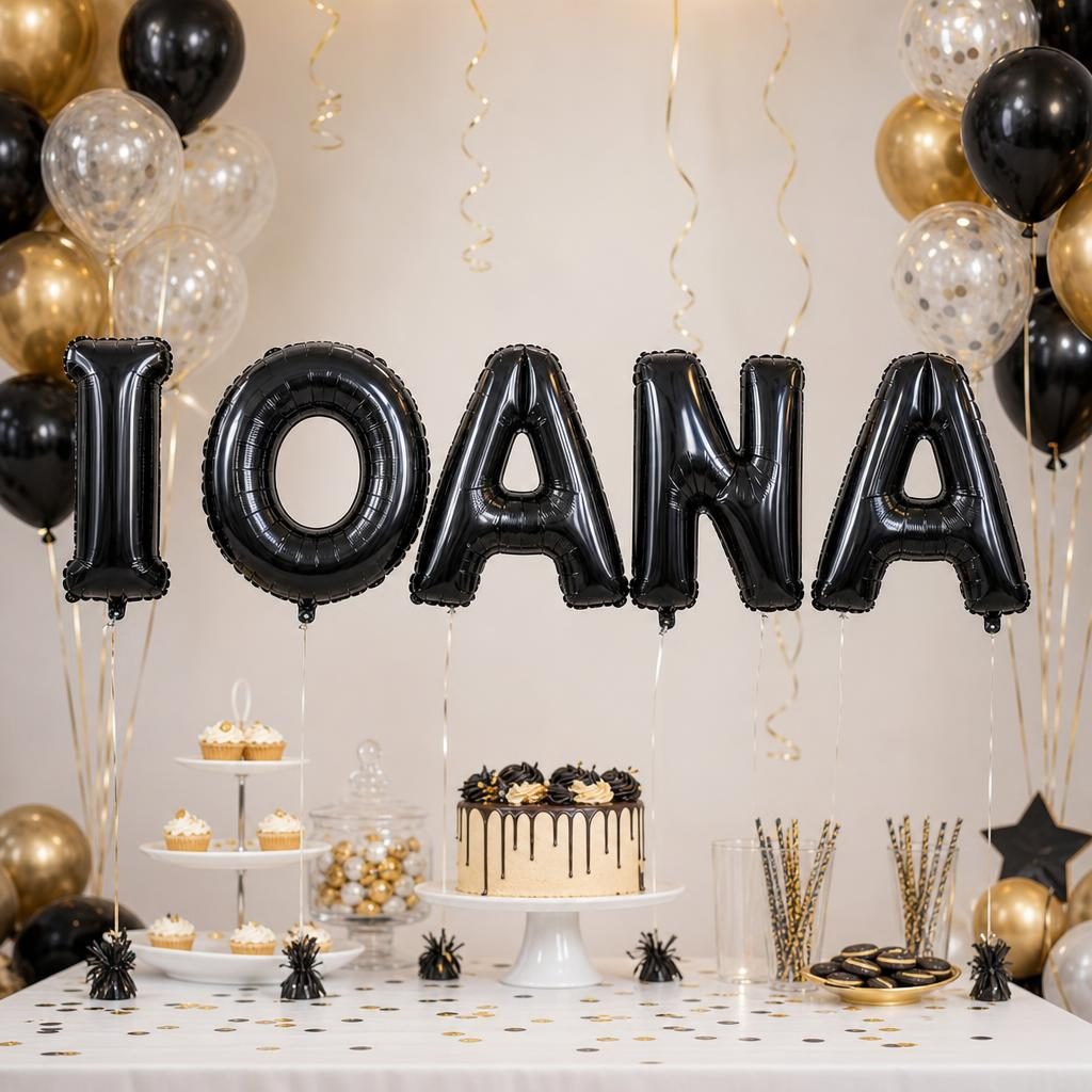 Baloane Folie Metalizate, , Set IOANA, Heliu sau Aer, Pai inclus, 40 cm, Negru 2