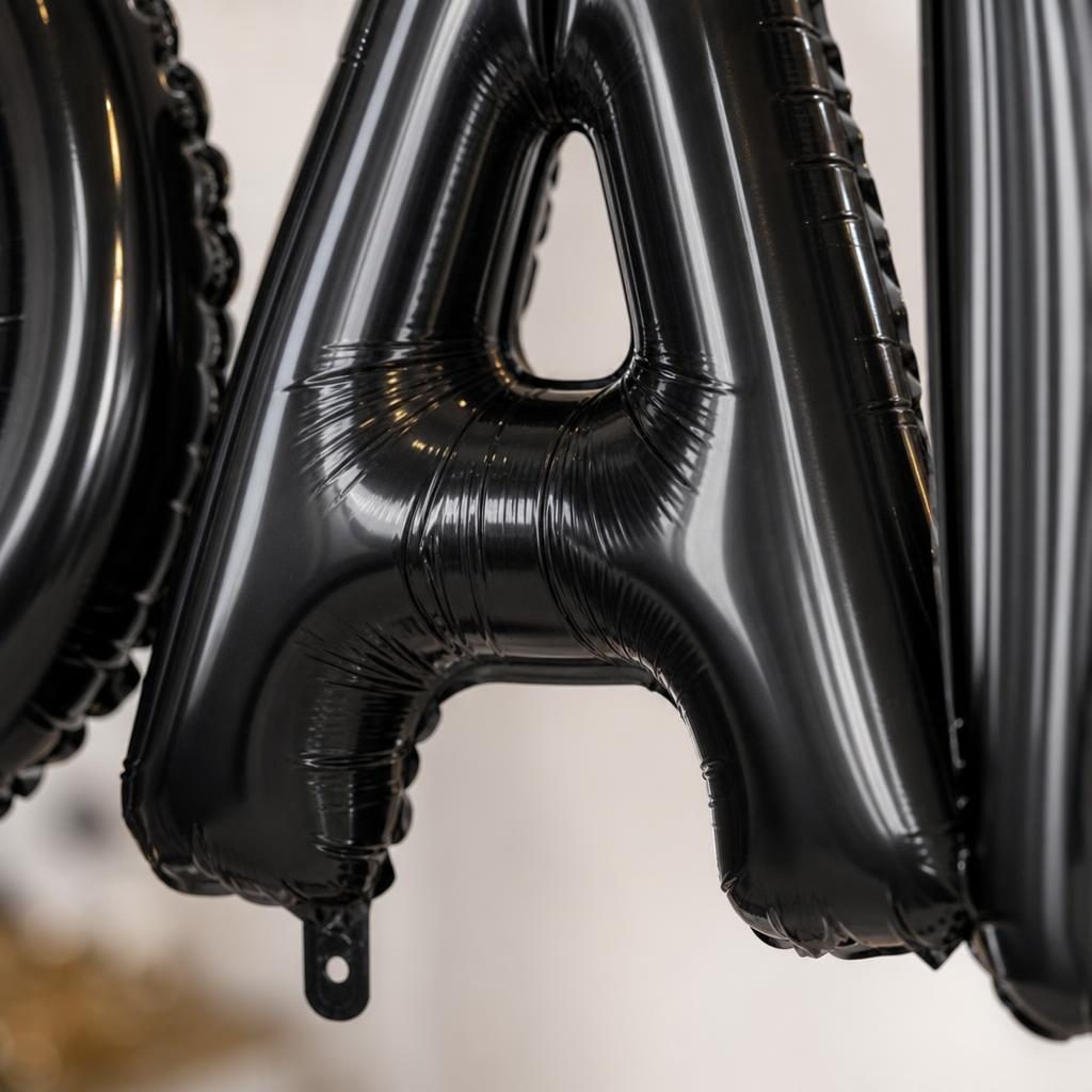 Baloane Folie Metalizate, , Set IOANA, Heliu sau Aer, Pai inclus, 40 cm, Negru 3