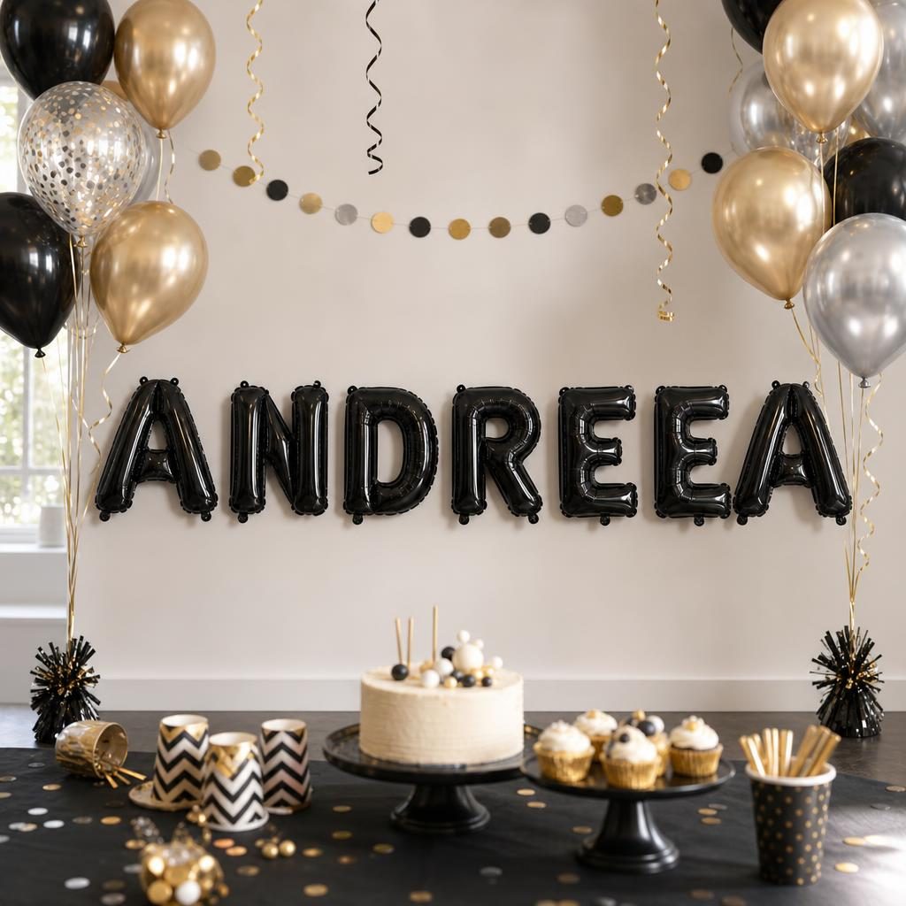 Baloane Folie Metalizate, , Set ANDREEA, Heliu sau Aer, Pai inclus, 40 cm, Negru 2