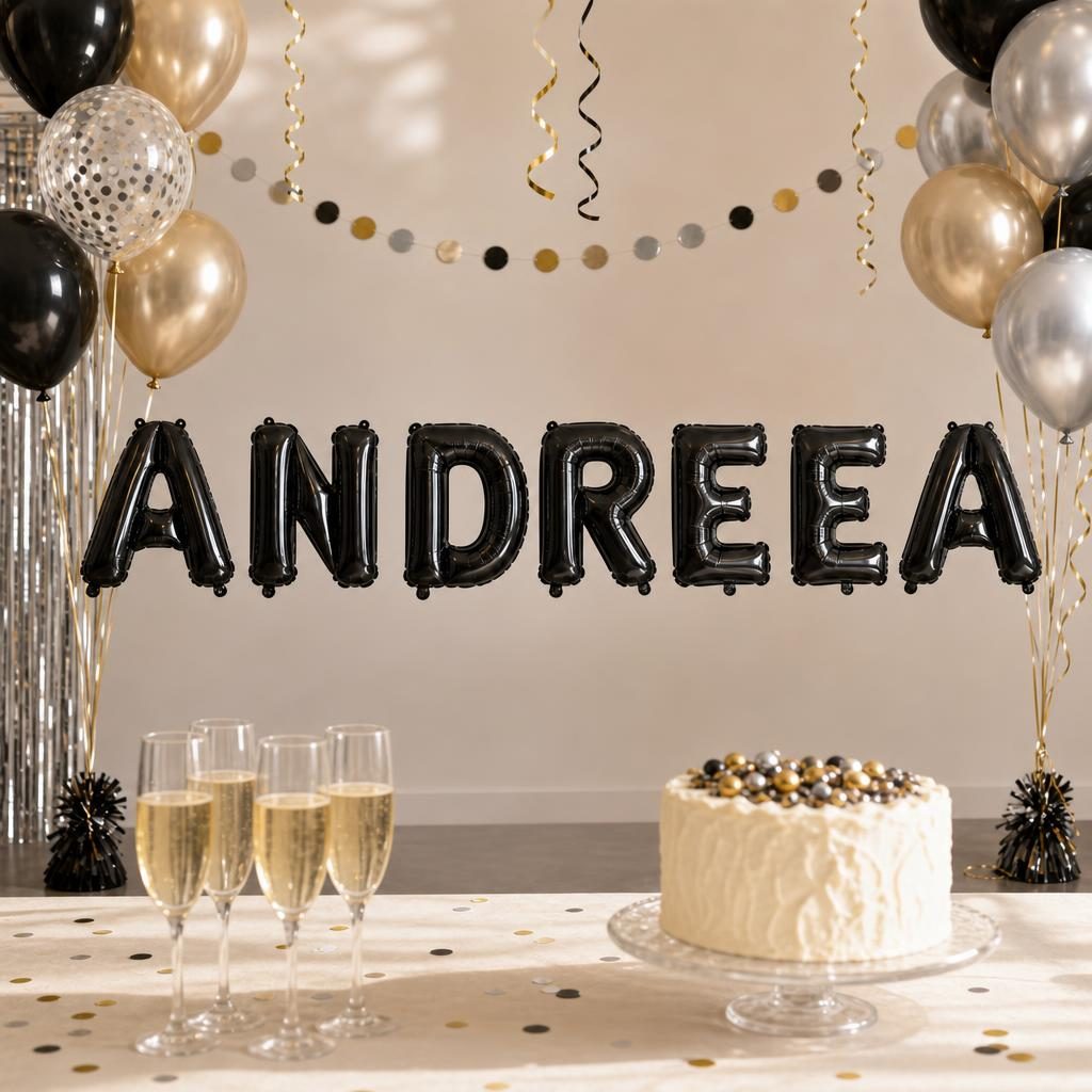 Baloane Folie Metalizate, , Set ANDREEA, Heliu sau Aer, Pai inclus, 40 cm, Negru 4
