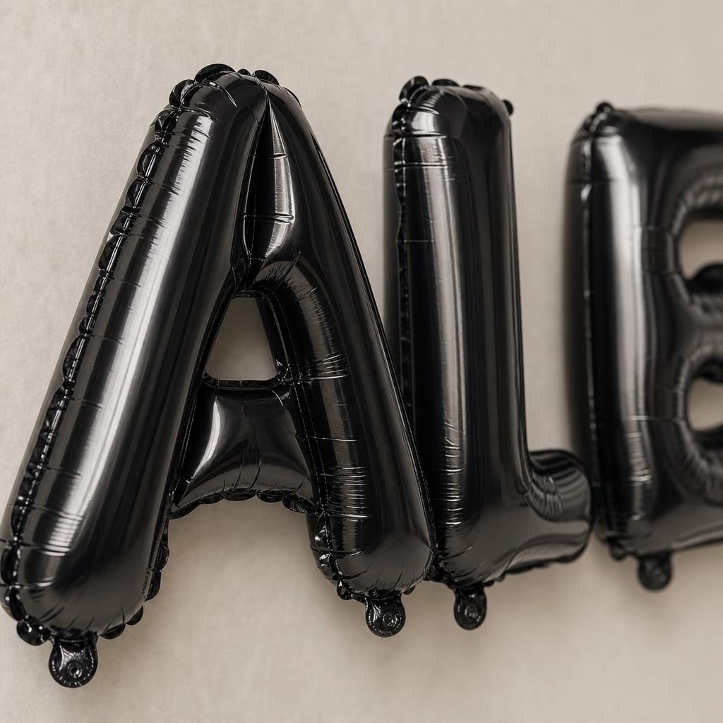 Baloane Folie Metalizate, , Set ALEXANDRA, Heliu sau Aer, Pai inclus, 40 cm, Negru 5