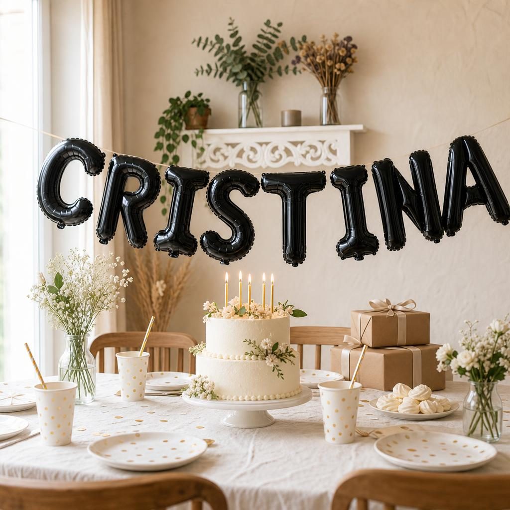 Baloane Folie Metalizate, , Set CRISTINA, Heliu sau Aer, Pai inclus, 40 cm, Negru 2