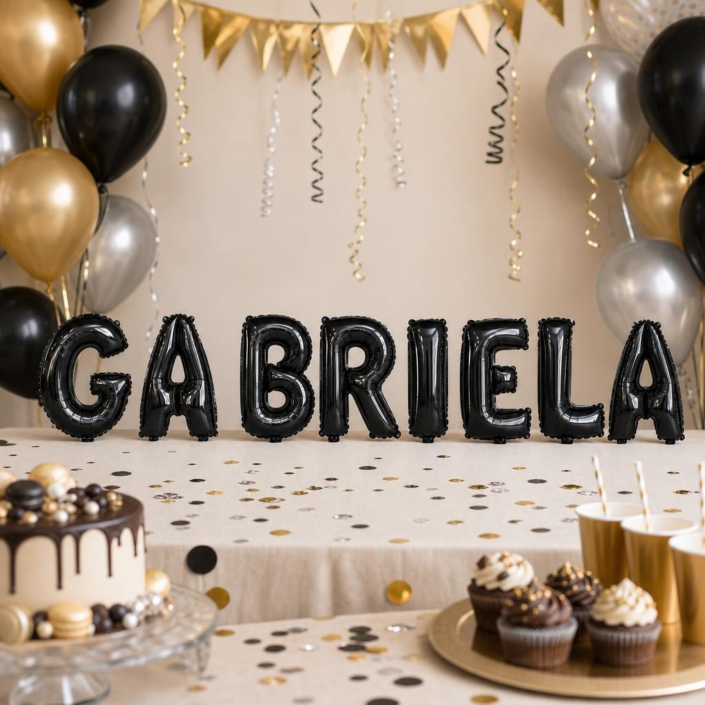 Baloane Folie Metalizate, , Set GABRIELA, Heliu sau Aer, Pai inclus, 40 cm, Negru 2