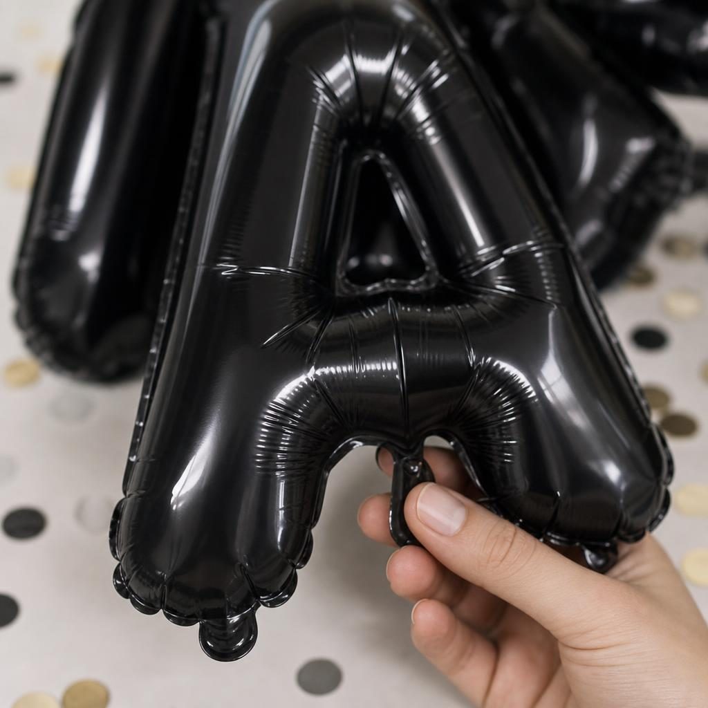 Baloane Folie Metalizate, , Set DIANA, Heliu sau Aer, Pai inclus, 40 cm, Negru 3