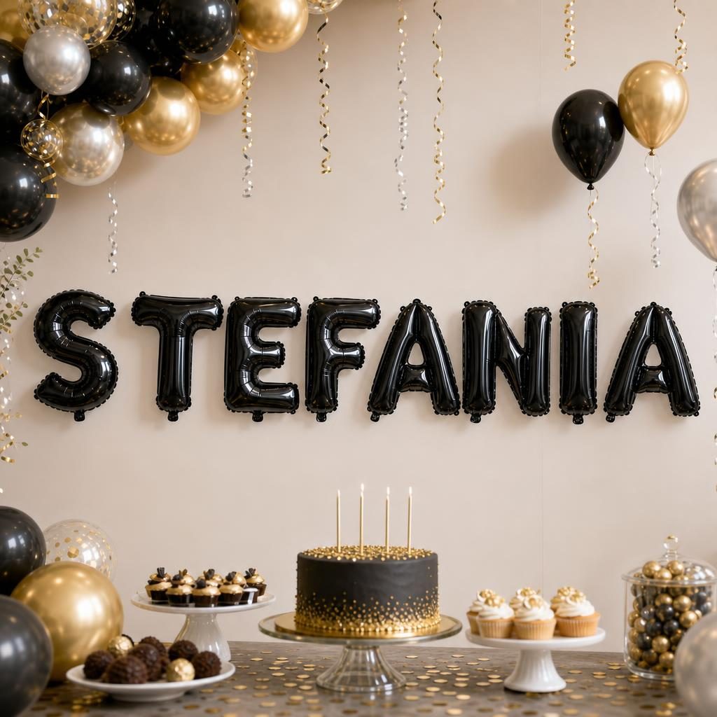 Baloane Folie Metalizate, , Set STEFANIA, Heliu sau Aer, Pai inclus, 40 cm, Negru 2