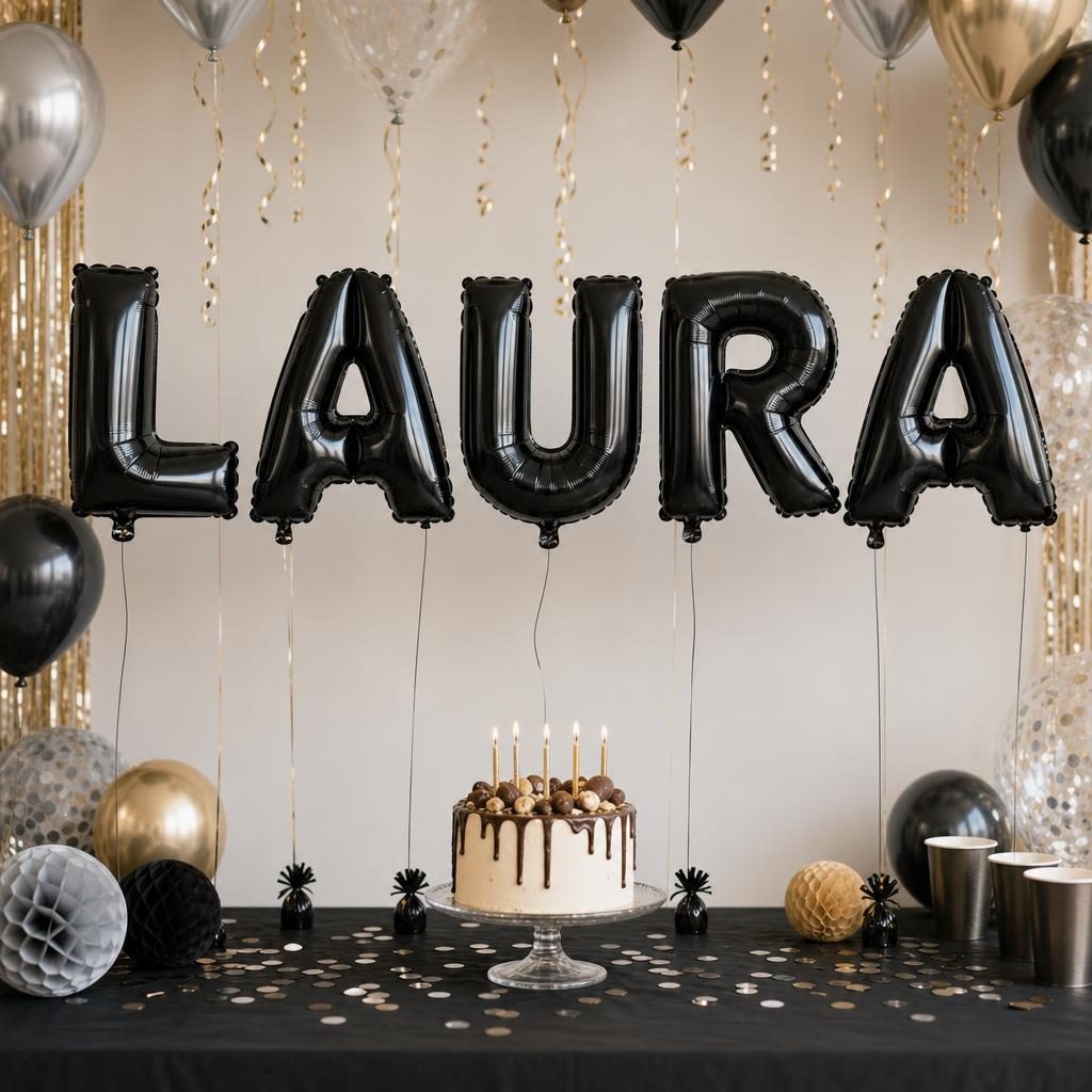 Baloane Folie Metalizate, , Set LAURA, Heliu sau Aer, Pai inclus, 40 cm, Negru 2
