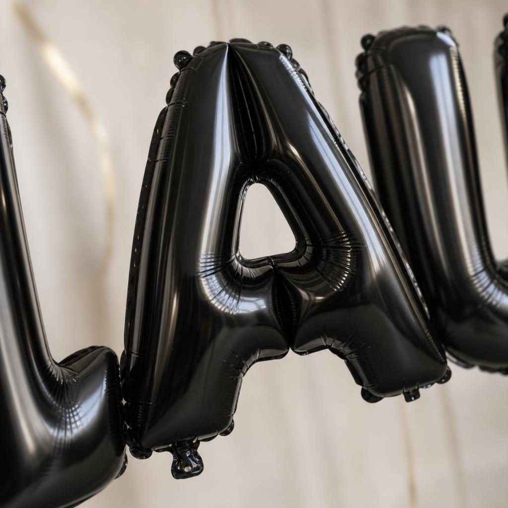 Baloane Folie Metalizate, , Set LAURA, Heliu sau Aer, Pai inclus, 40 cm, Negru 3