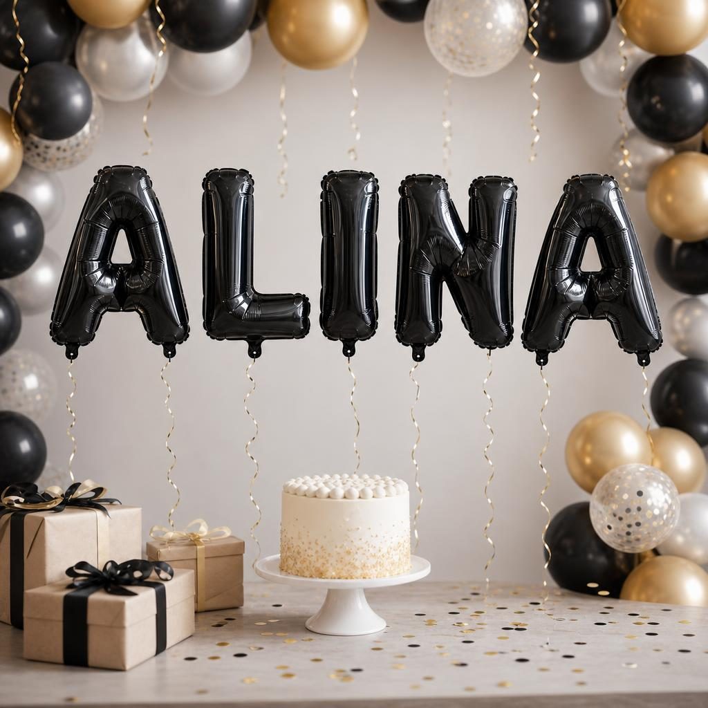Baloane Folie Metalizate, , Set ALINA, Heliu sau Aer, Pai inclus, 40 cm, Negru 2