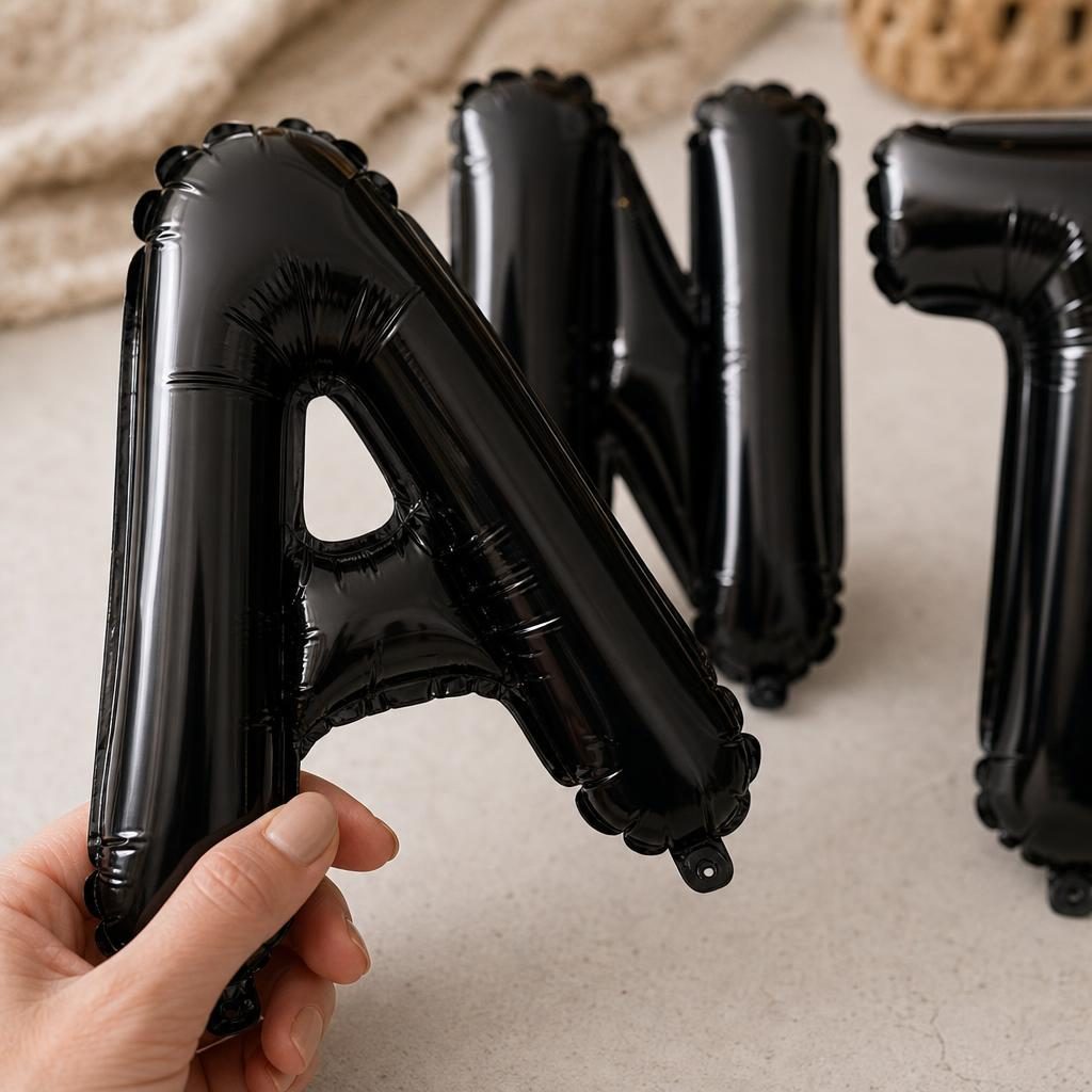 Baloane Folie Metalizate, , Set ANTONIA, Heliu sau Aer, Pai inclus, 40 cm, Negru 3