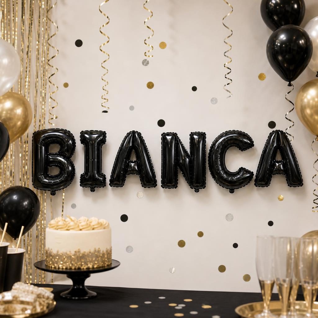 Baloane Folie Metalizate, , Set BIANCA, Heliu sau Aer, Pai inclus, 40 cm, Negru 2