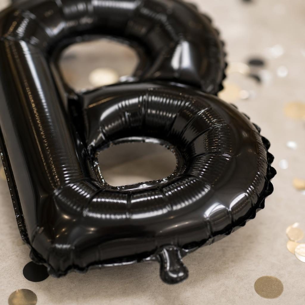 Baloane Folie Metalizate, , Set BIANCA, Heliu sau Aer, Pai inclus, 40 cm, Negru 3