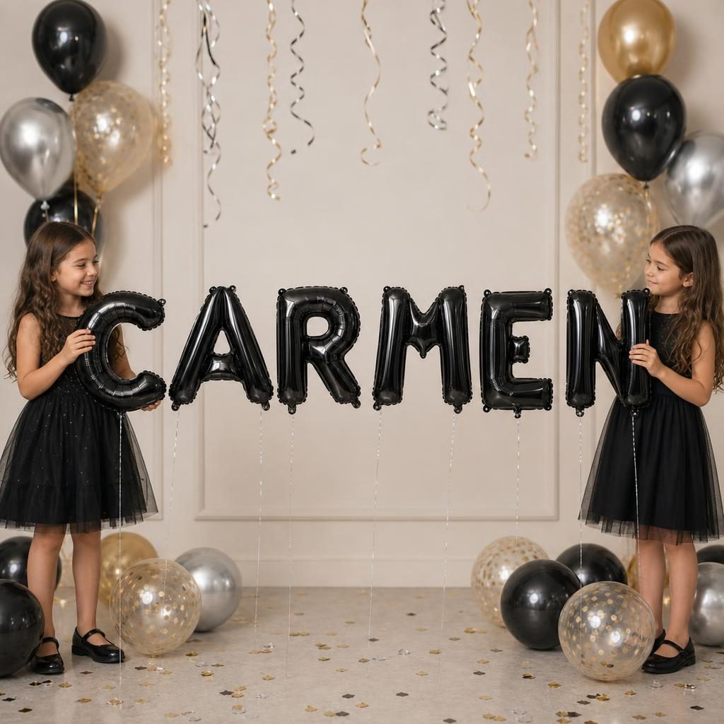 Baloane Folie Metalizate, , Set CARMEN, Heliu sau Aer, Pai inclus, 40 cm, Negru 2