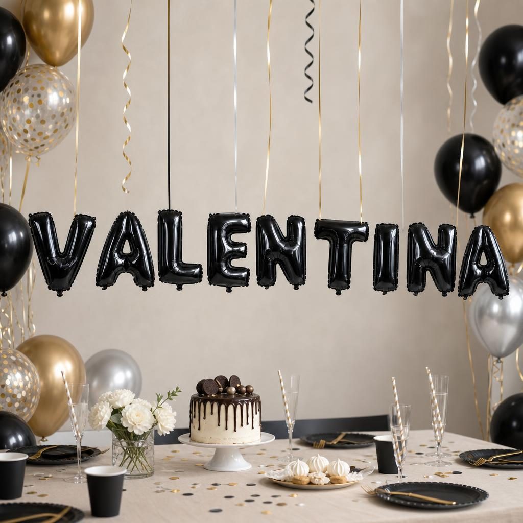 Baloane Folie Metalizate, , Set VALENTINA, Heliu sau Aer, Pai inclus, 40 cm, Negru 2