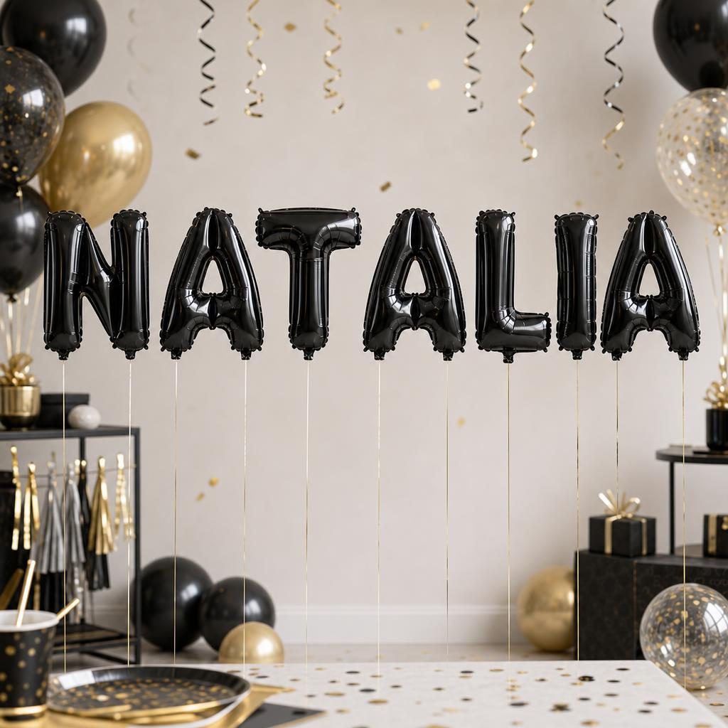 Baloane Folie Metalizate, , Set NATALIA, Heliu sau Aer, Pai inclus, 40 cm, Negru 2