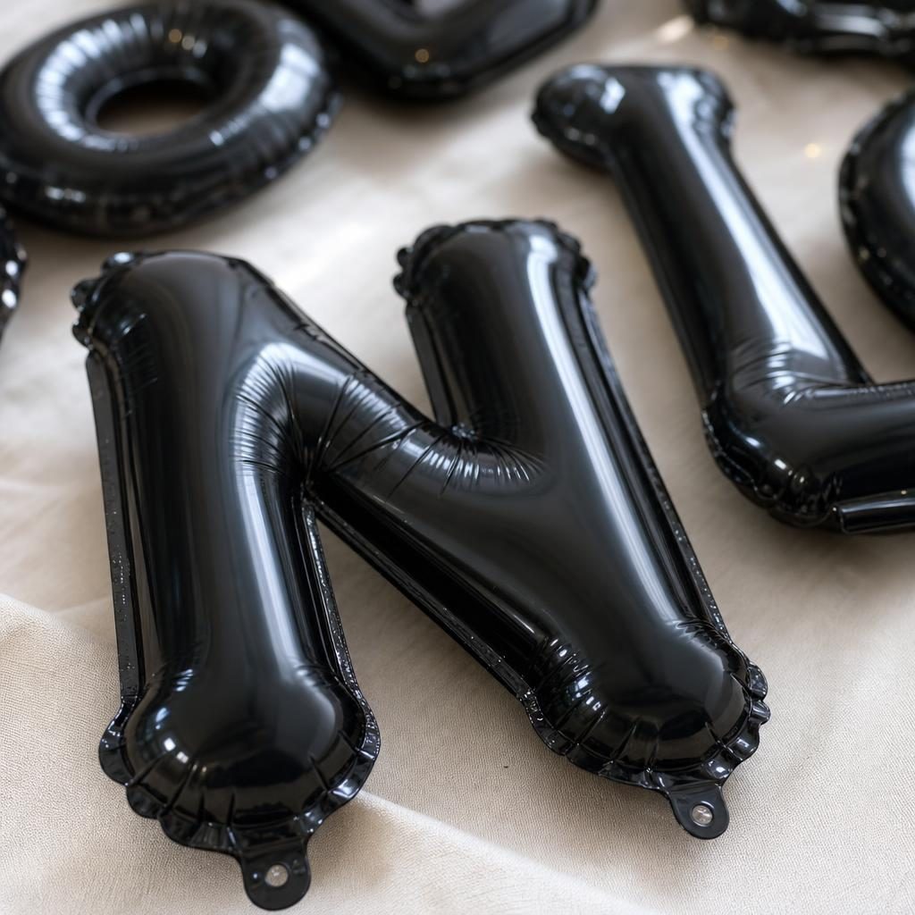 Baloane Folie Metalizate, , Set NICOLETA, Heliu sau Aer, Pai inclus, 40 cm, Negru 3