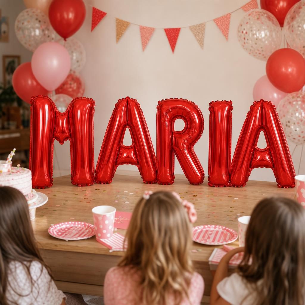 Baloane Folie Metalizate, , Set MARIA, Heliu sau Aer, Pai inclus, 40 cm, Rosu 2