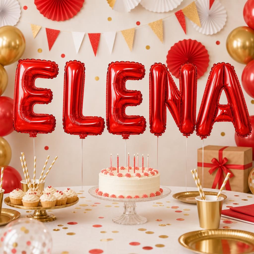 Baloane Folie Metalizate, , Set ELENA, Heliu sau Aer, Pai inclus, 40 cm, Rosu 2