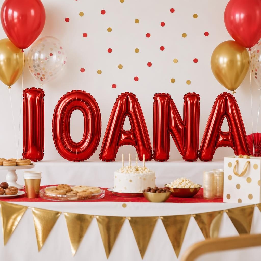 Baloane Folie Metalizate, , Set IOANA, Heliu sau Aer, Pai inclus, 40 cm, Rosu 2