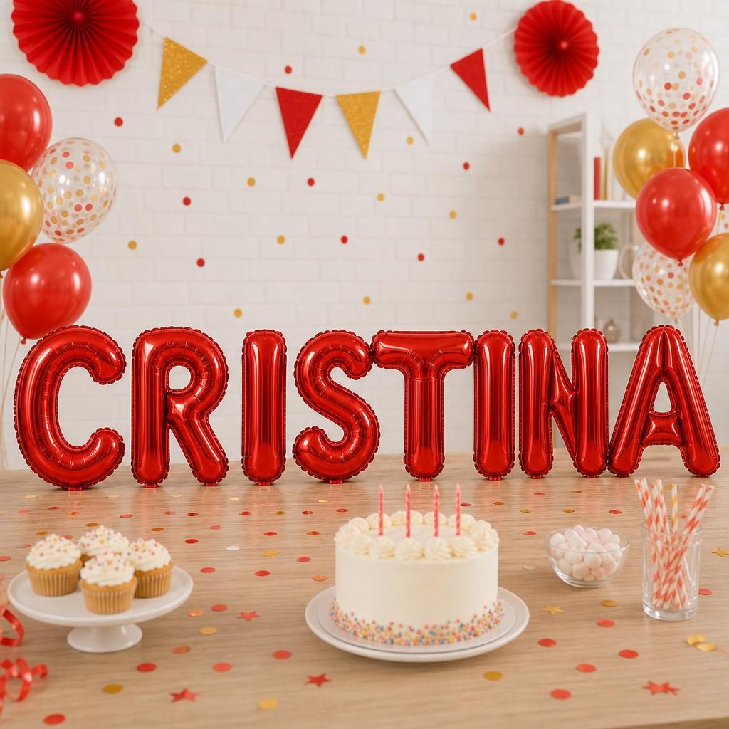 Baloane Folie Metalizate, , Set CRISTINA, Heliu sau Aer, Pai inclus, 40 cm, Rosu 2