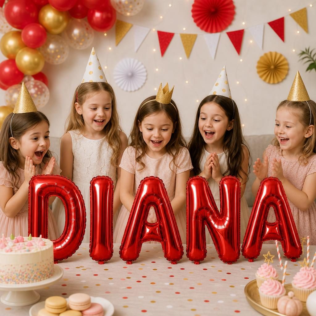 Baloane Folie Metalizate, , Set DIANA, Heliu sau Aer, Pai inclus, 40 cm, Rosu 2