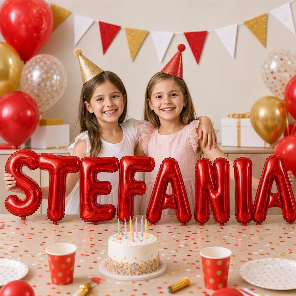Baloane Folie Metalizate, , Set STEFANIA, Heliu sau Aer, Pai inclus, 40 cm, Rosu 2