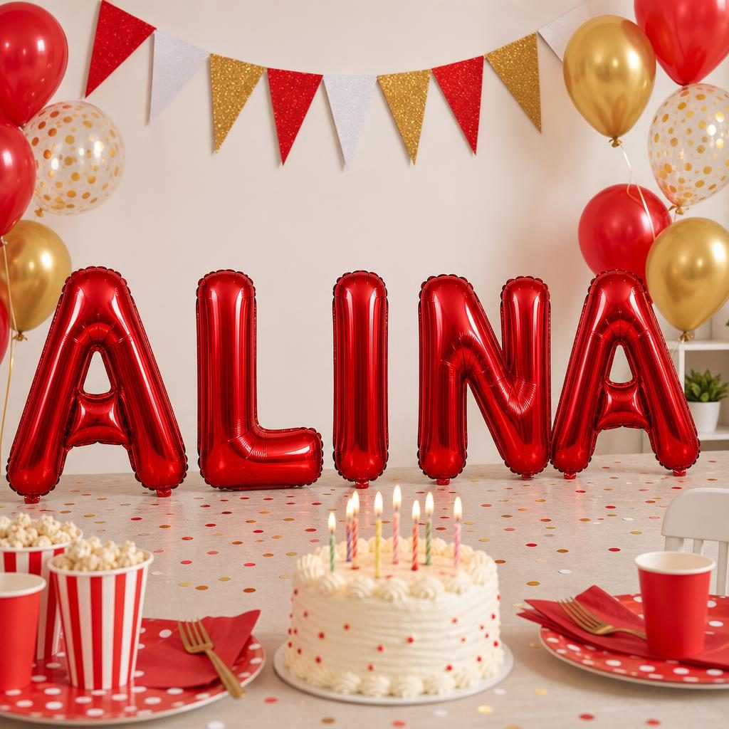 Baloane Folie Metalizate, , Set ALINA, Heliu sau Aer, Pai inclus, 40 cm, Rosu 2