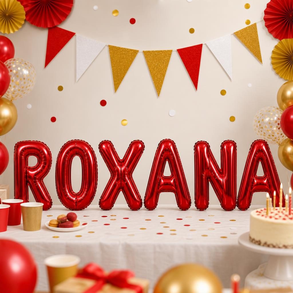 Baloane Folie Metalizate, , Set ROXANA, Heliu sau Aer, Pai inclus, 40 cm, Rosu 2