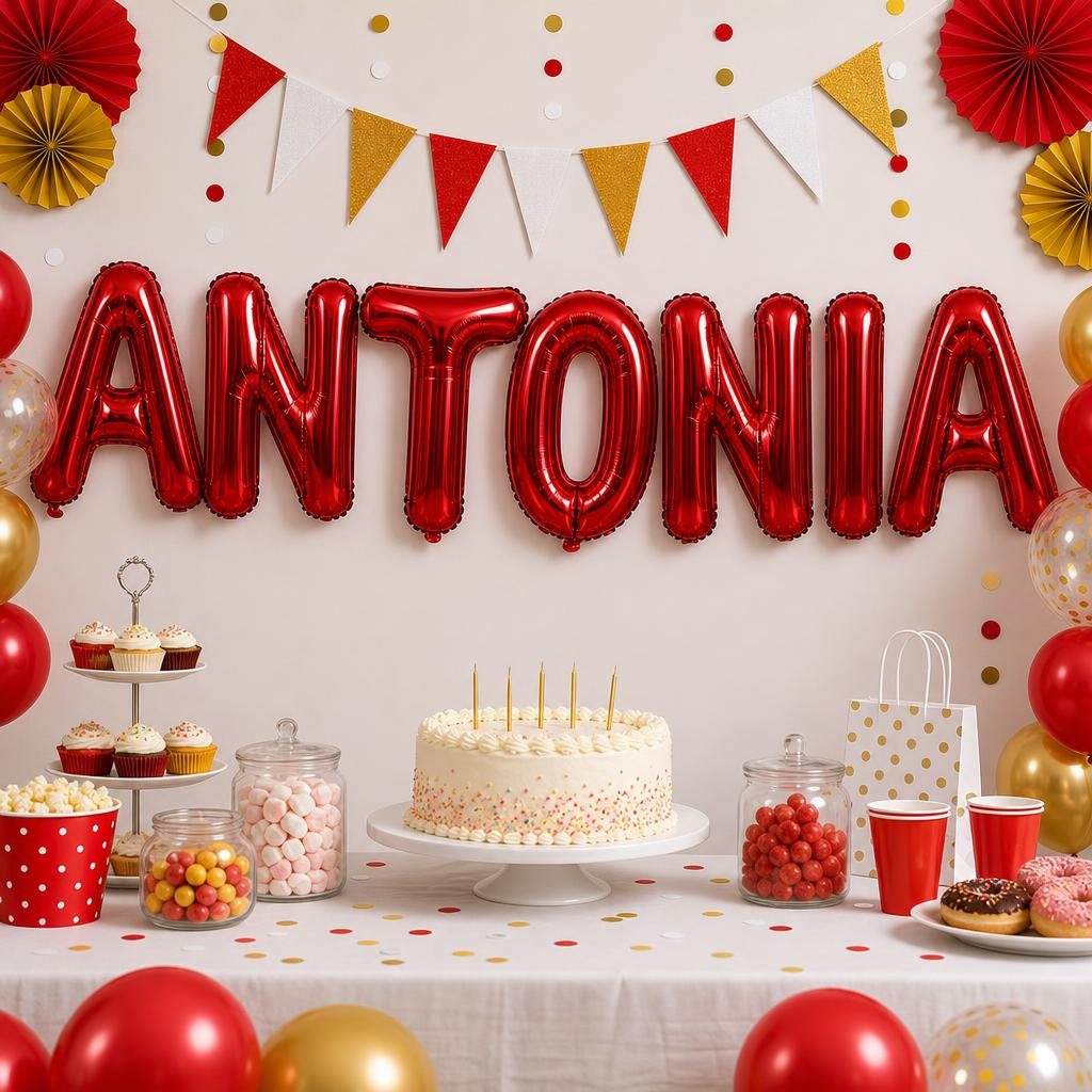 Baloane Folie Metalizate, , Set ANTONIA, Heliu sau Aer, Pai inclus, 40 cm, Rosu 2