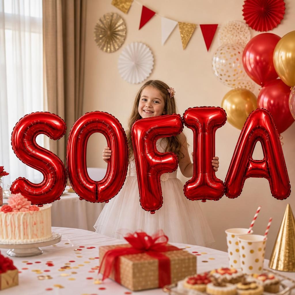 Baloane Folie Metalizate, , Set SOFIA, Heliu sau Aer, Pai inclus, 40 cm, Rosu 2