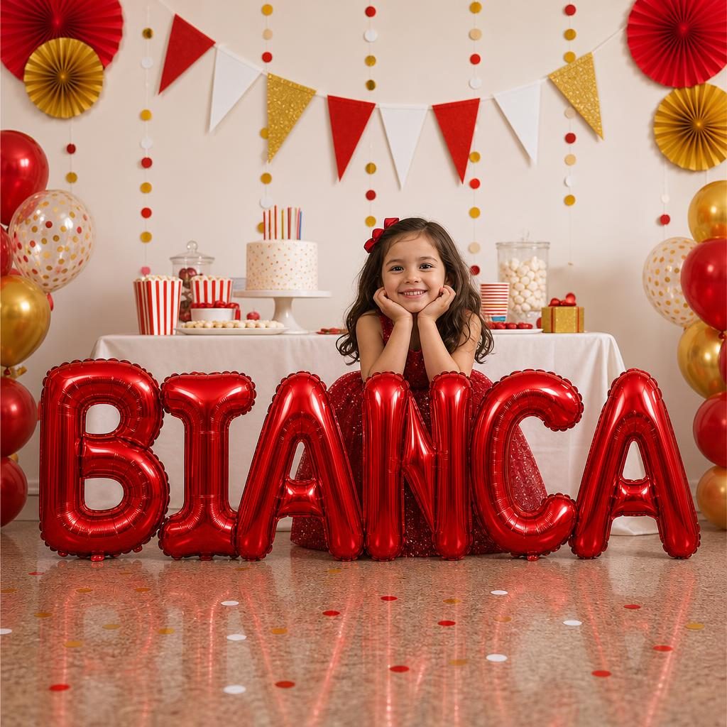 Baloane Folie Metalizate, , Set BIANCA, Heliu sau Aer, Pai inclus, 40 cm, Rosu 2
