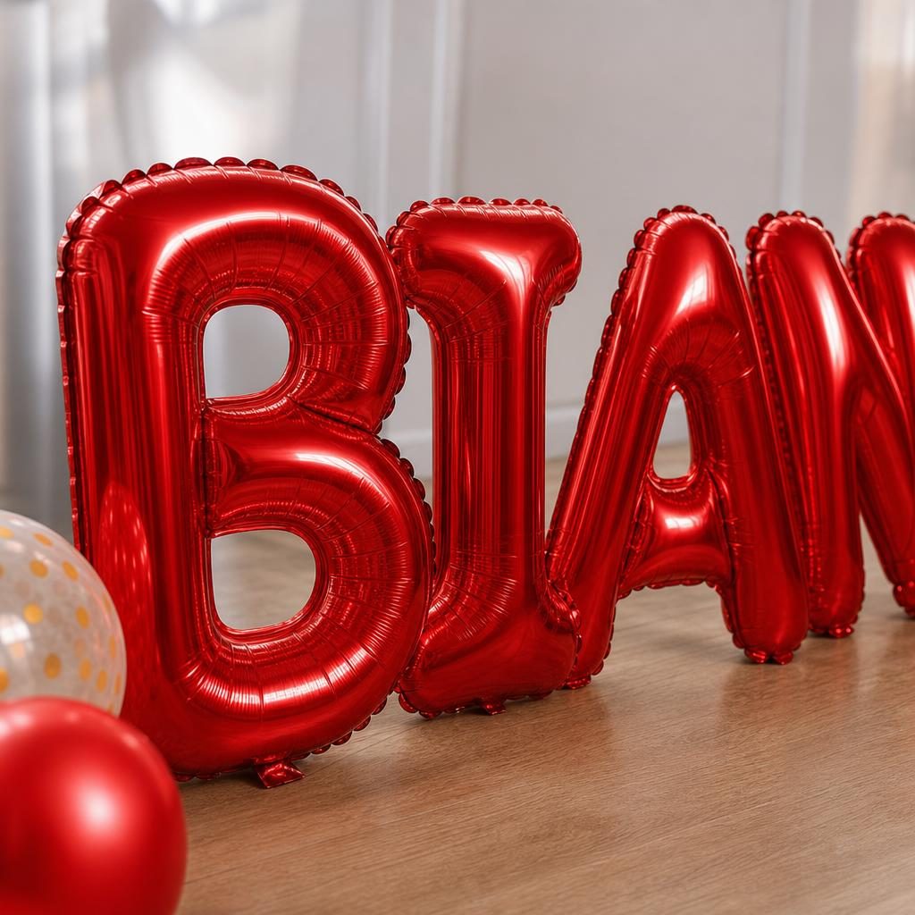 Baloane Folie Metalizate, , Set BIANCA, Heliu sau Aer, Pai inclus, 40 cm, Rosu 3