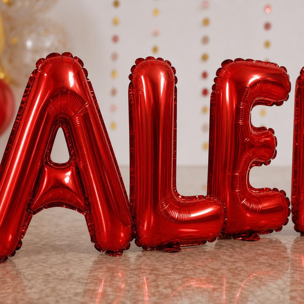 Baloane Folie Metalizate, , Set VALENTINA, Heliu sau Aer, Pai inclus, 40 cm, Rosu 3