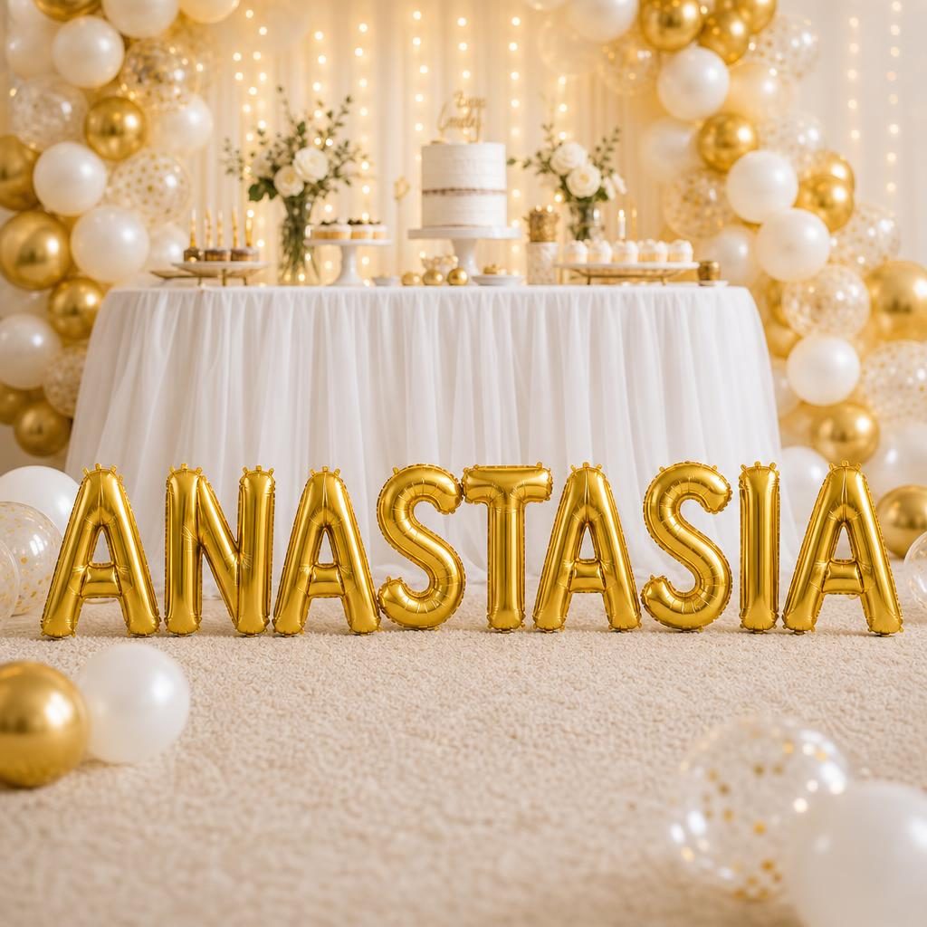 Baloane Folie Metalizate, , Set ANASTASIA, Heliu sau Aer, Pai inclus, 40 cm, Auriu 2
