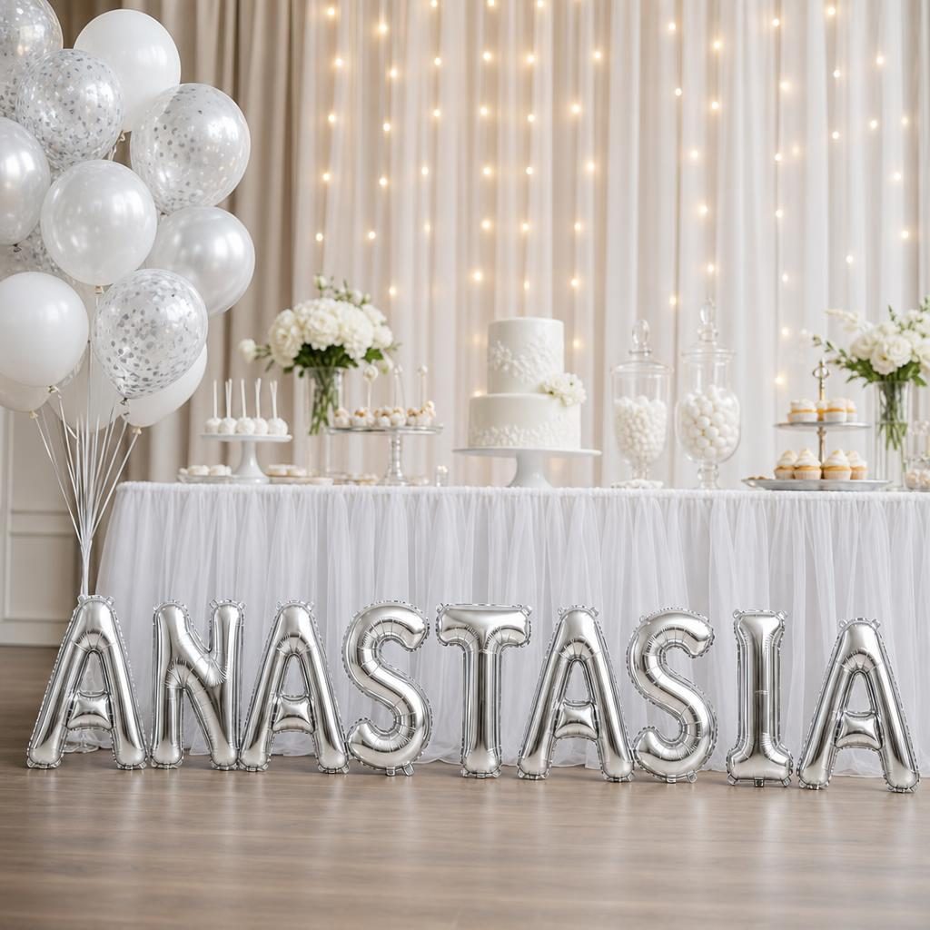 Baloane Folie Metalizate, , Set ANASTASIA, Heliu sau Aer, Pai inclus, 40 cm, Argintiu 2