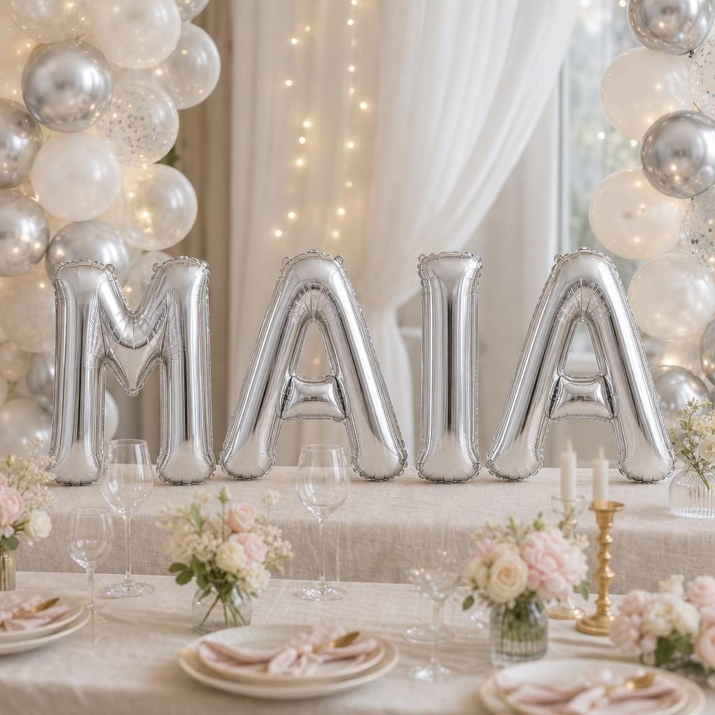 Baloane Folie Metalizate, , Set MAIA, Heliu sau Aer, Pai inclus, 40 cm, Argintiu 2