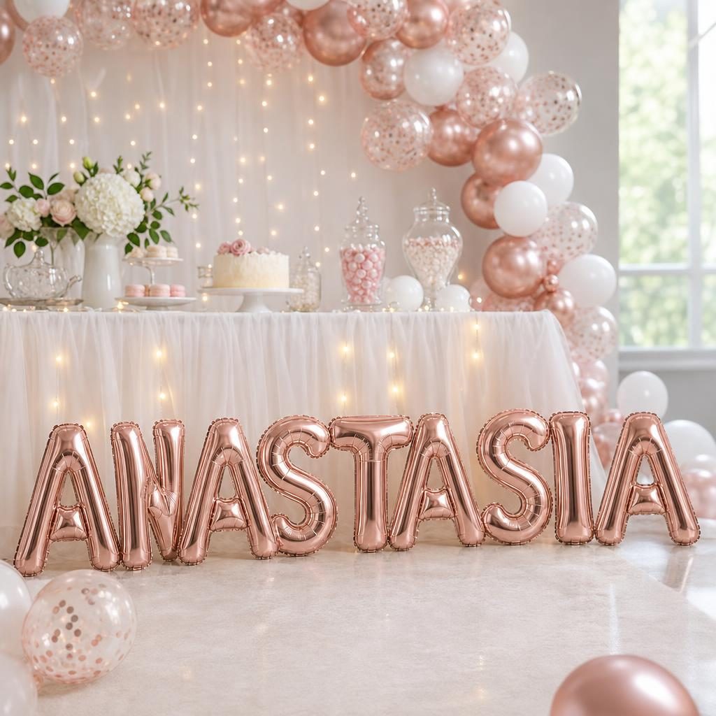 Baloane Folie Metalizate, , Set ANASTASIA, Heliu sau Aer, Pai inclus, 40 cm, Rose Gold 2