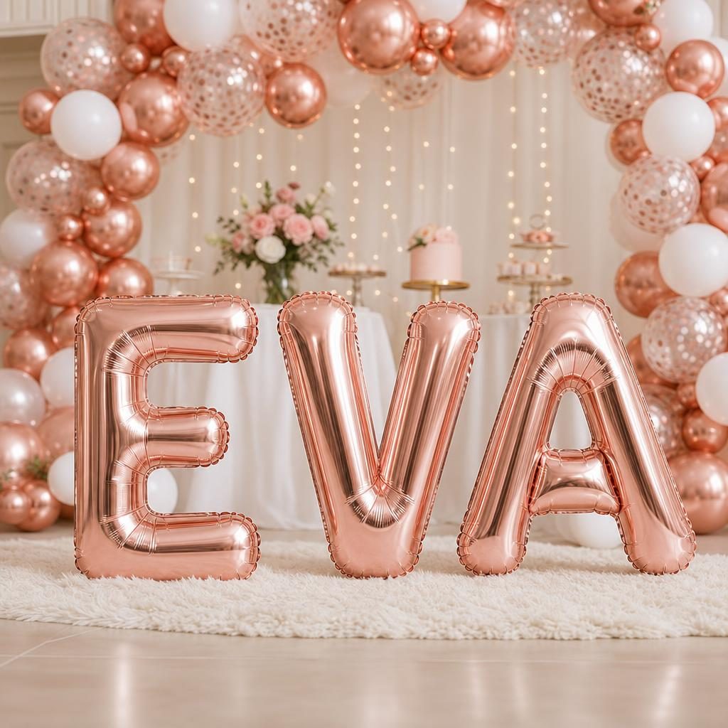 Baloane Folie Metalizate, , Set EVA, Heliu sau Aer, Pai inclus, 40 cm, Rose Gold 2
