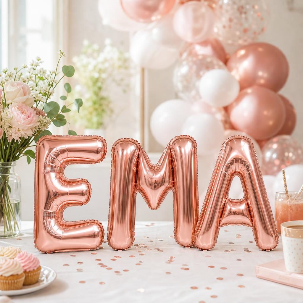 Baloane Folie Metalizate, , Set EMA, Heliu sau Aer, Pai inclus, 40 cm, Rose Gold 2