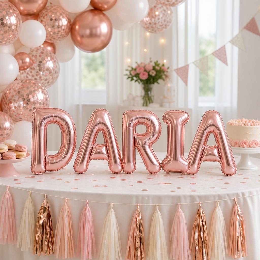 Baloane Folie Metalizate, , Set DARIA, Heliu sau Aer, Pai inclus, 40 cm, Rose Gold 2