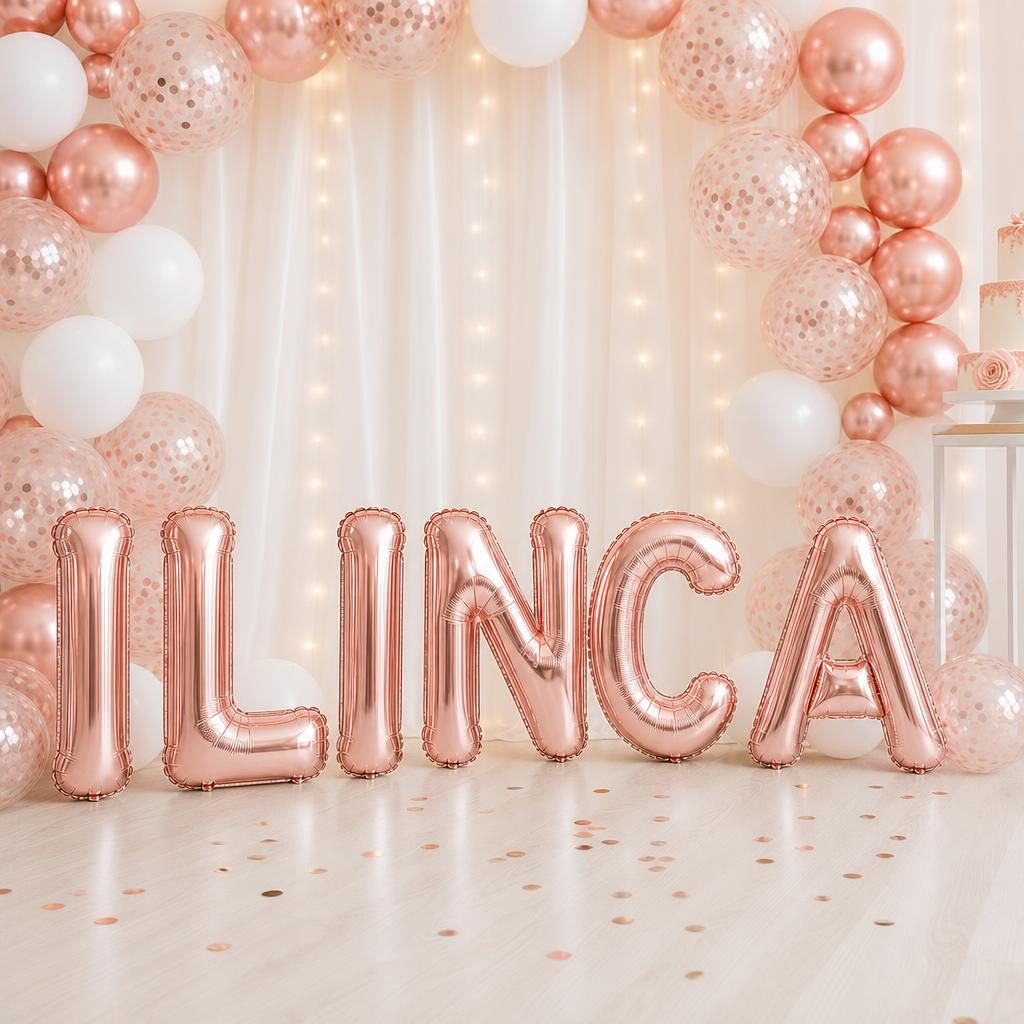 Baloane Folie Metalizate, , Set ILINCA, Heliu sau Aer, Pai inclus, 40 cm, Rose Gold 2