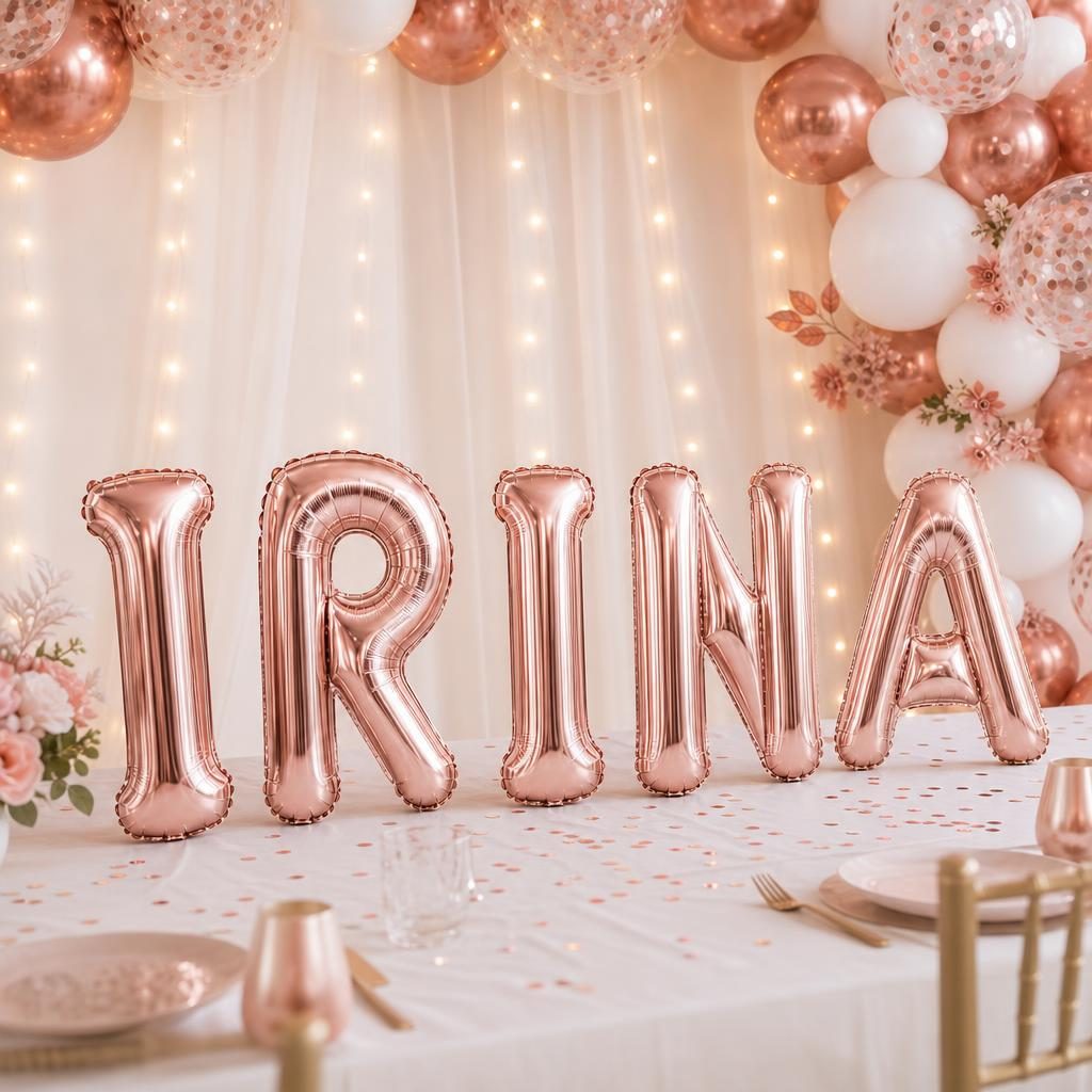 Baloane Folie Metalizate, , Set IRINA, Heliu sau Aer, Pai inclus, 40 cm, Rose Gold 2