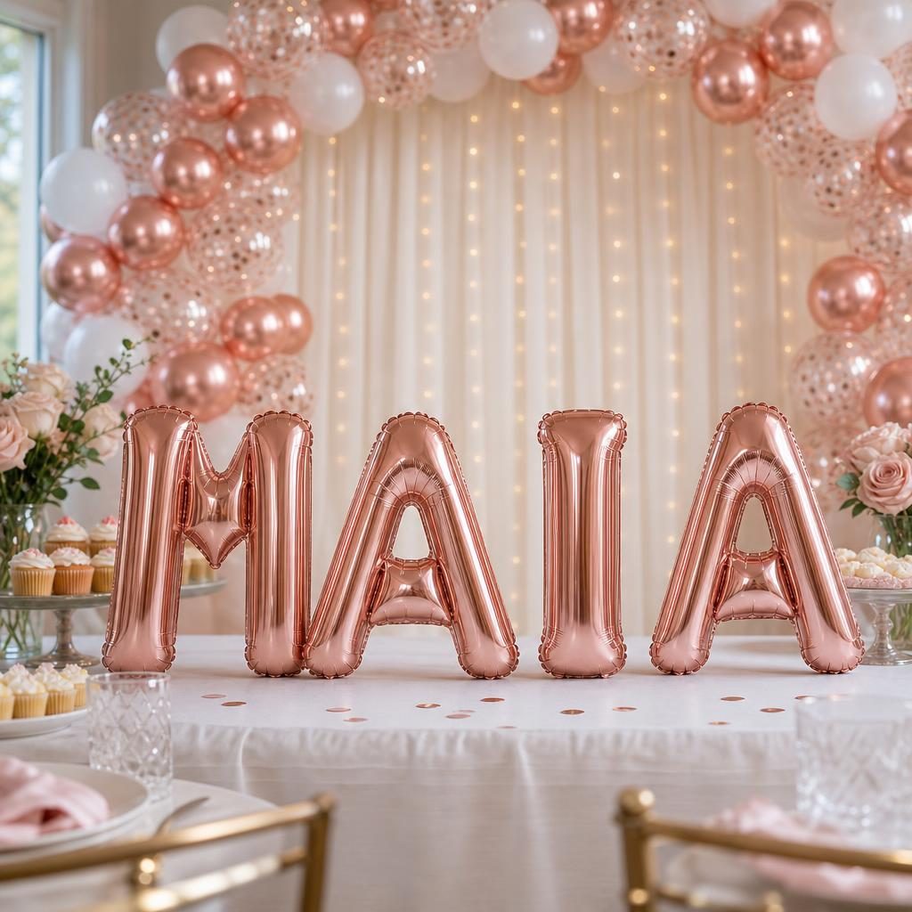 Baloane Folie Metalizate, , Set MAIA, Heliu sau Aer, Pai inclus, 40 cm, Rose Gold 2